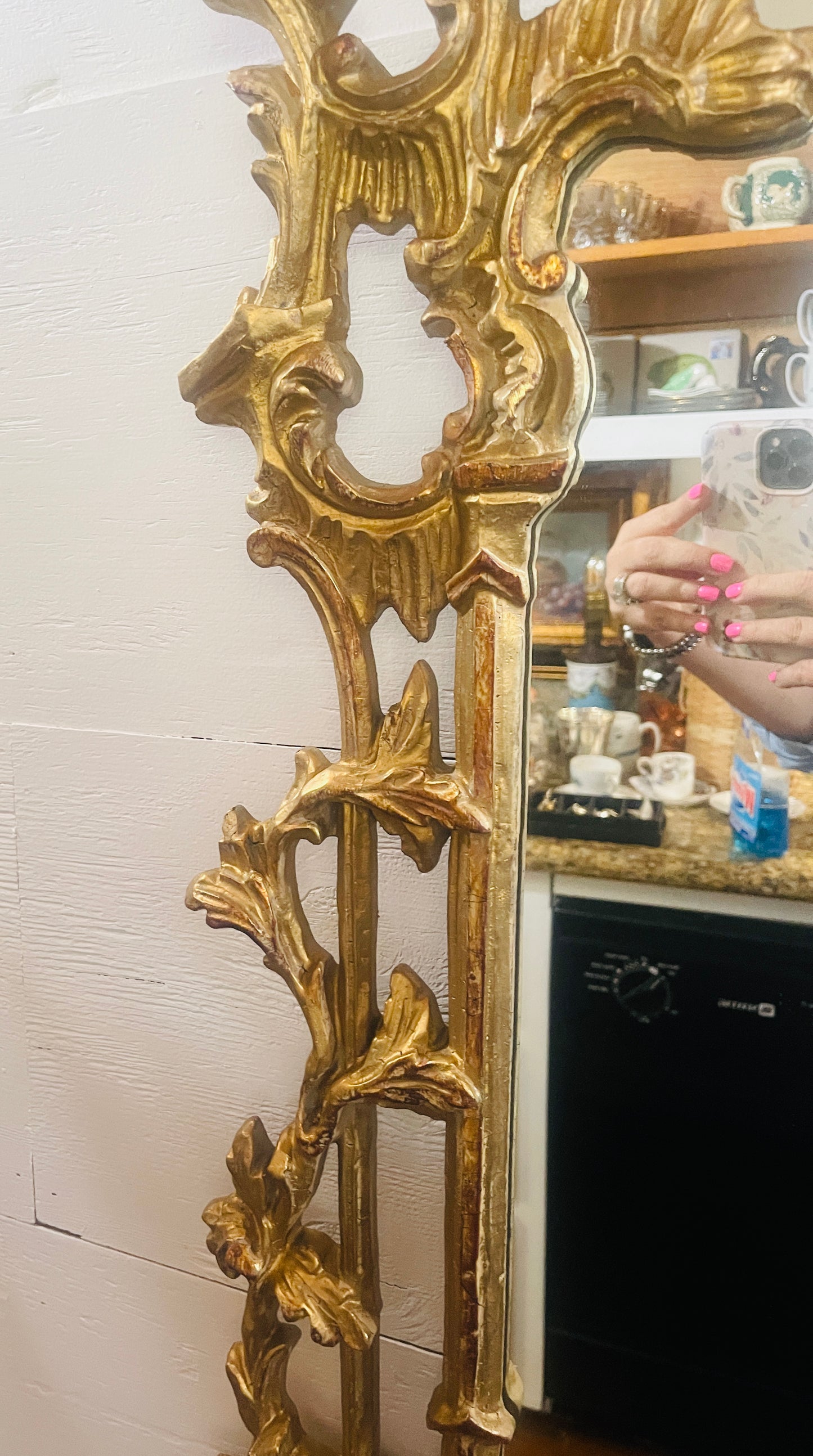 Vintage Chinese Chippendale Style Pagoda Mirror, Chinoiserie Rocoo Revival Style – Ornate Gilt Molded Frame *PICK UP ONLY*