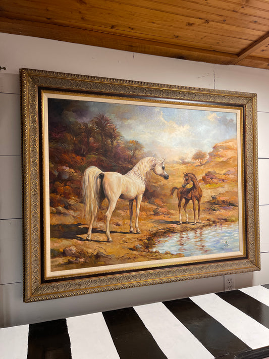 “Majesty by the Water” – Original Arabian Horse Painting by Ali Al Mimar,  Estate Art