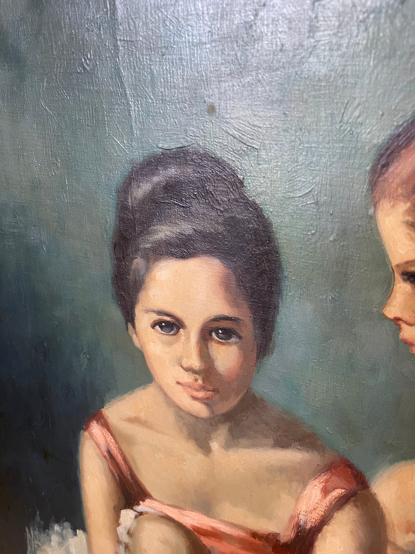 Young Dancers Sitting, Oil Painting on Canvas, Signed Ventage, Ballerina Art, Solid Wood Frame