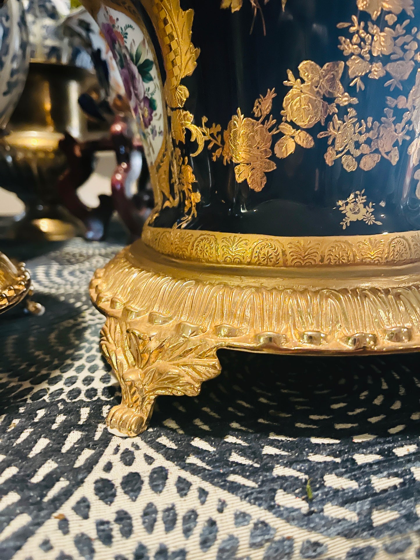 Vintage Cobalt Blue and Gilt French Bouquet Jardiniere