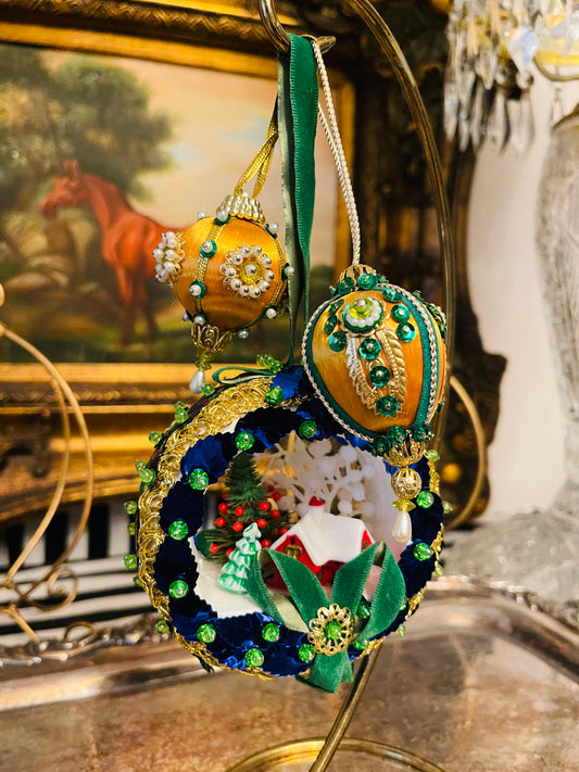 Snowy Scene Push Pin Christmas Ornaments, Set of 3