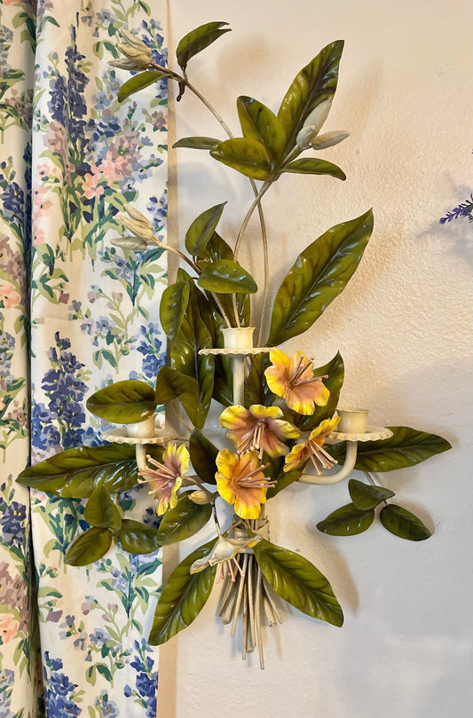 Large Italian Tole Candle Sconce, Three Candle