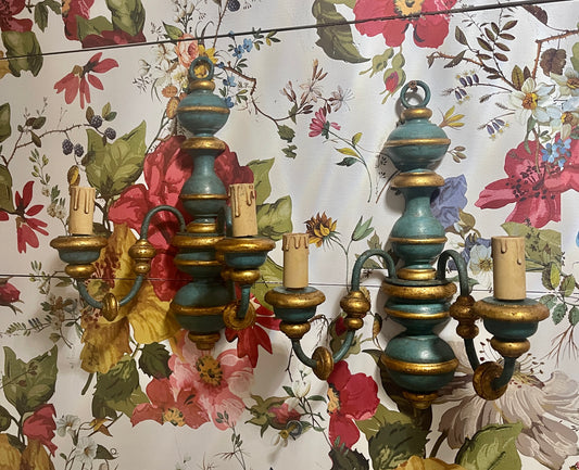 Italian Sconces, Hand Painted with Gilt Accents, Wired, Early 20th Century