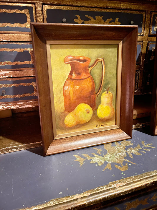 Vintage Pear and Copper Pitcher Still Life Painting