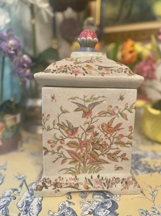 Large United Wilson Lidded Canister, Birds and Blooms, Fantastic!