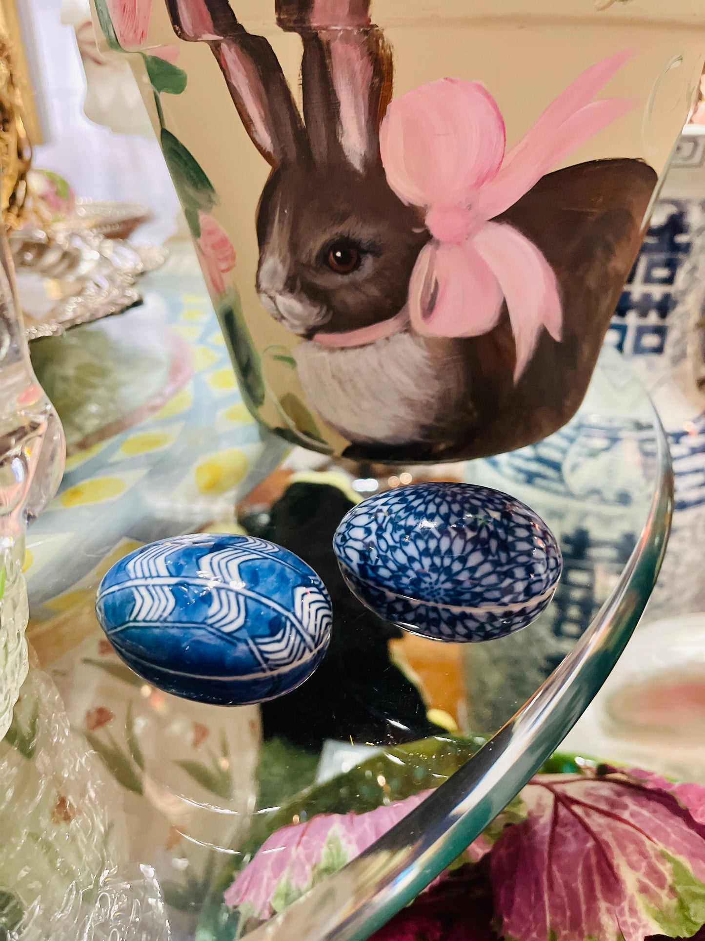 Fitz and Floyd Blue and White Egg Shaped Trinket Boxes, Vintage Pair, Made in Japan