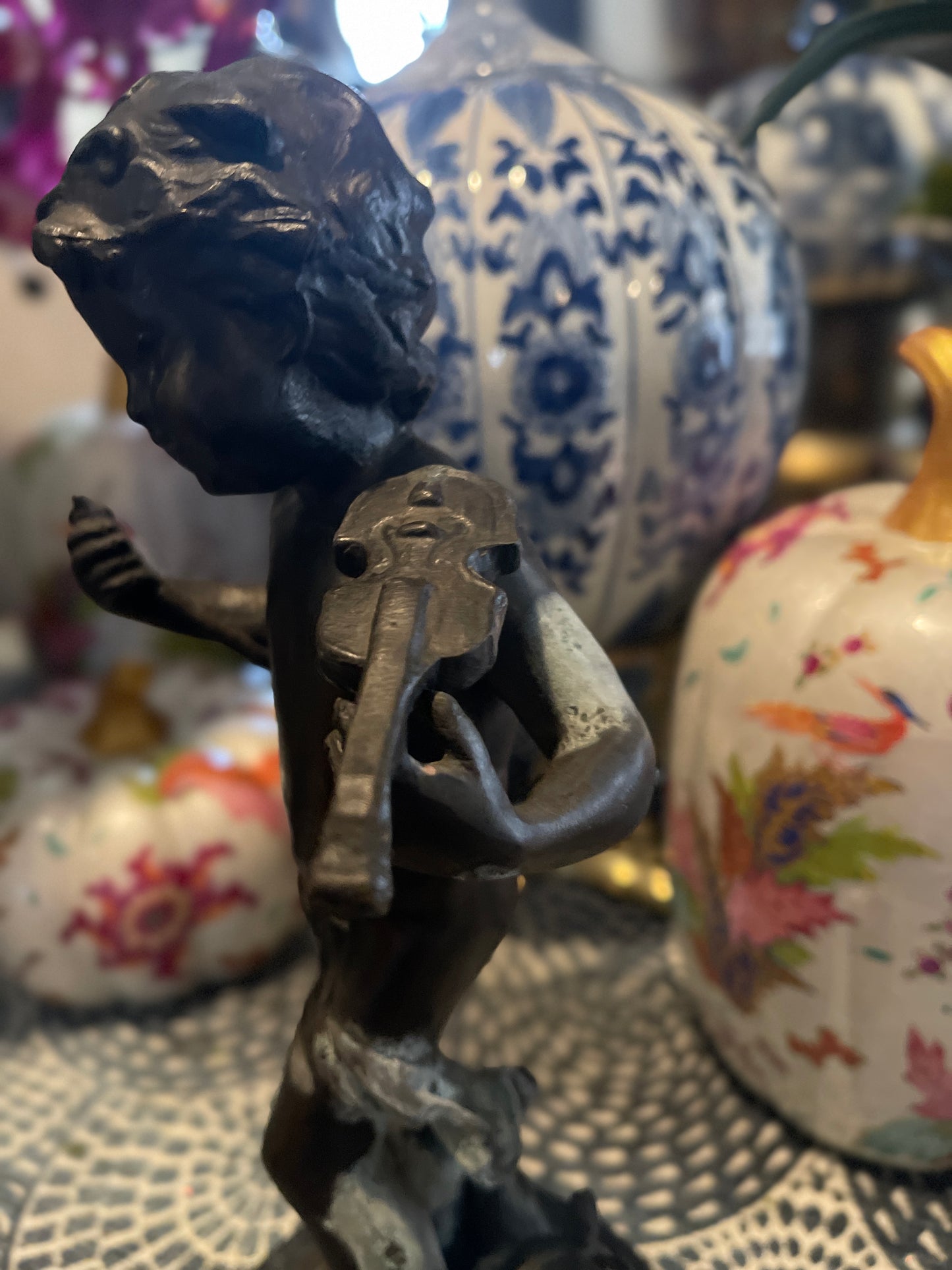 Vintage Bronze Putti Statue