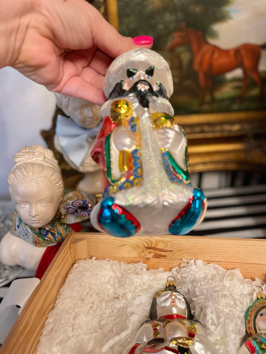 Vintage Kurt Adler Russian Collection of Polonaise Handblown Glass Ornaments in the Original Box, Made in Poland