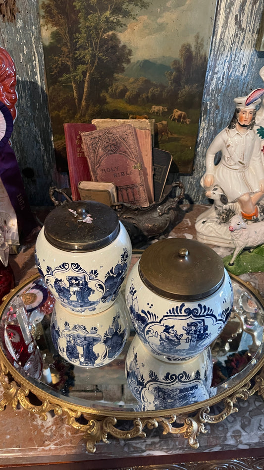A Little Dutch Mischief — Vintage Delft Blue & White Tobacco Jar | 6.75” H × 4.5” W | Two Available