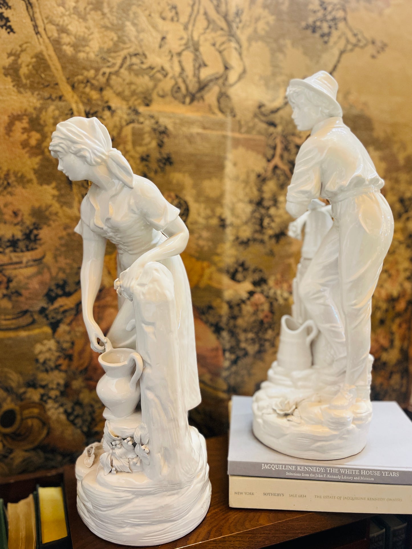 Italian Porcelain Blanc de Chin Pastoral Statuettes, Pair