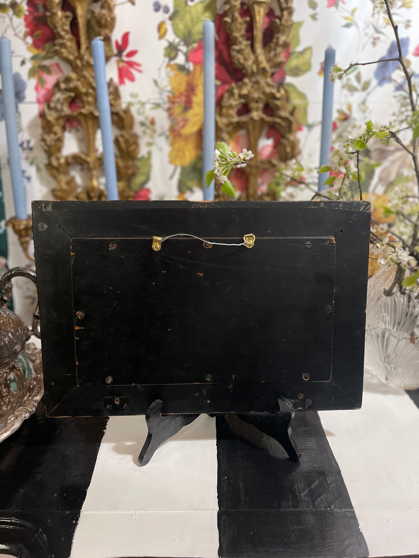 19th Century French Porcelain Napoleon III Table Top, Ebonized Wood, Hand Painted