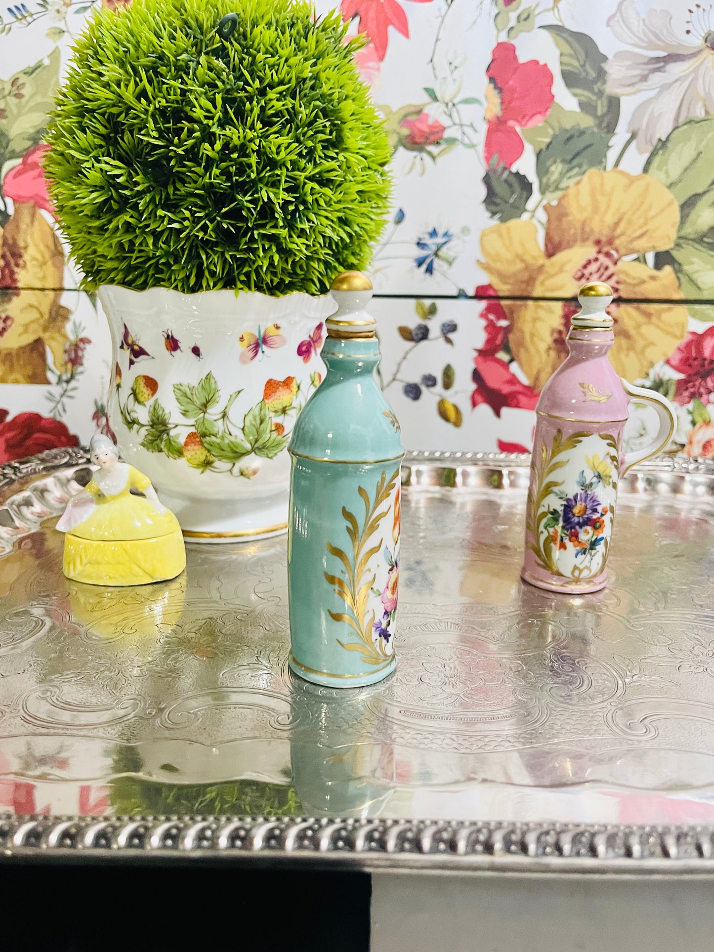 Tiffany Blue French Orlik Perfume Bottle, Hand Painted, Gilt Detail