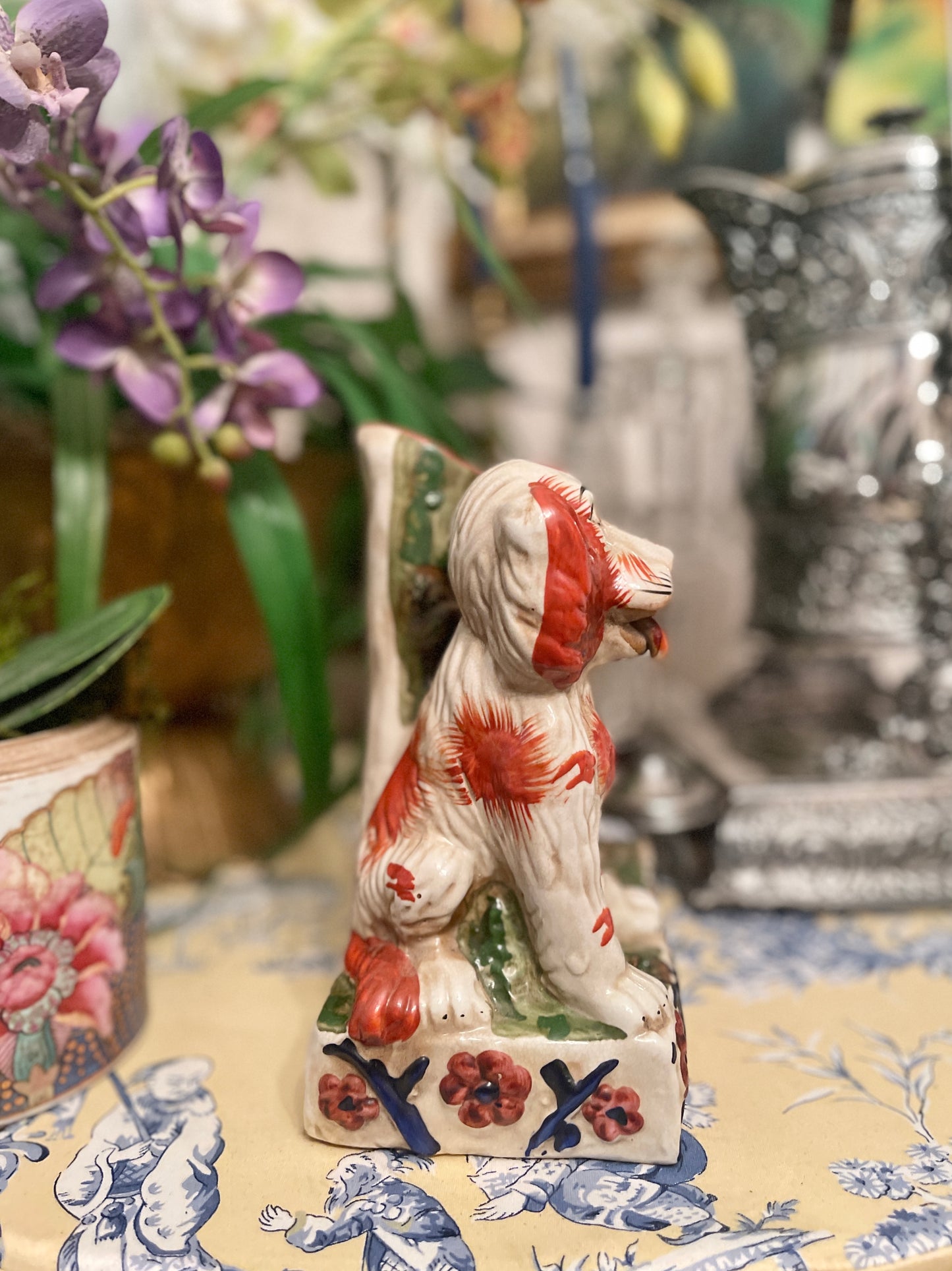 Large Staffordshire Style Dogs Spill Vase