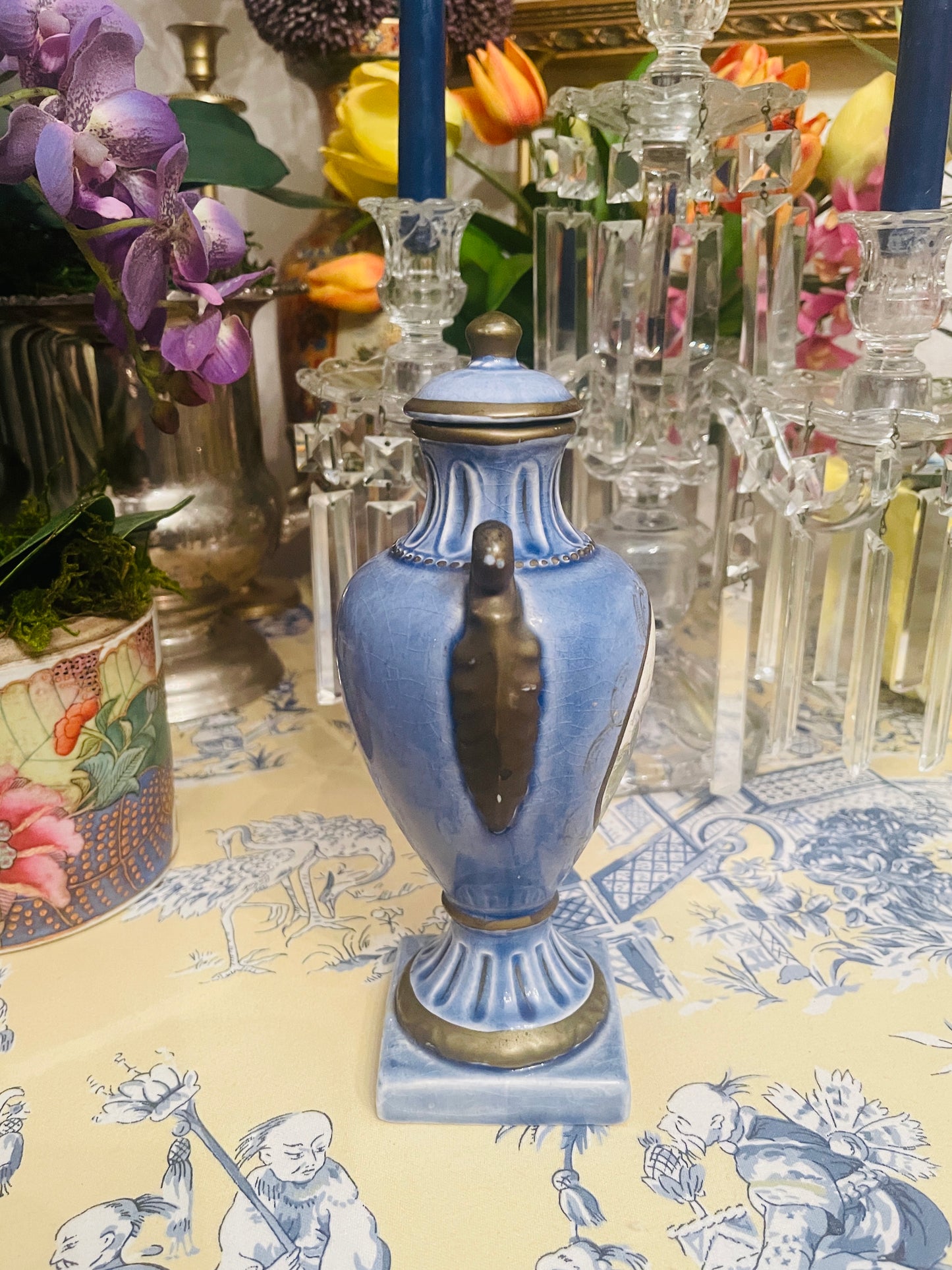 Vintage Hand Painted Lidded Urn, Rococo Style Courtship Urn, FANTASTIC!