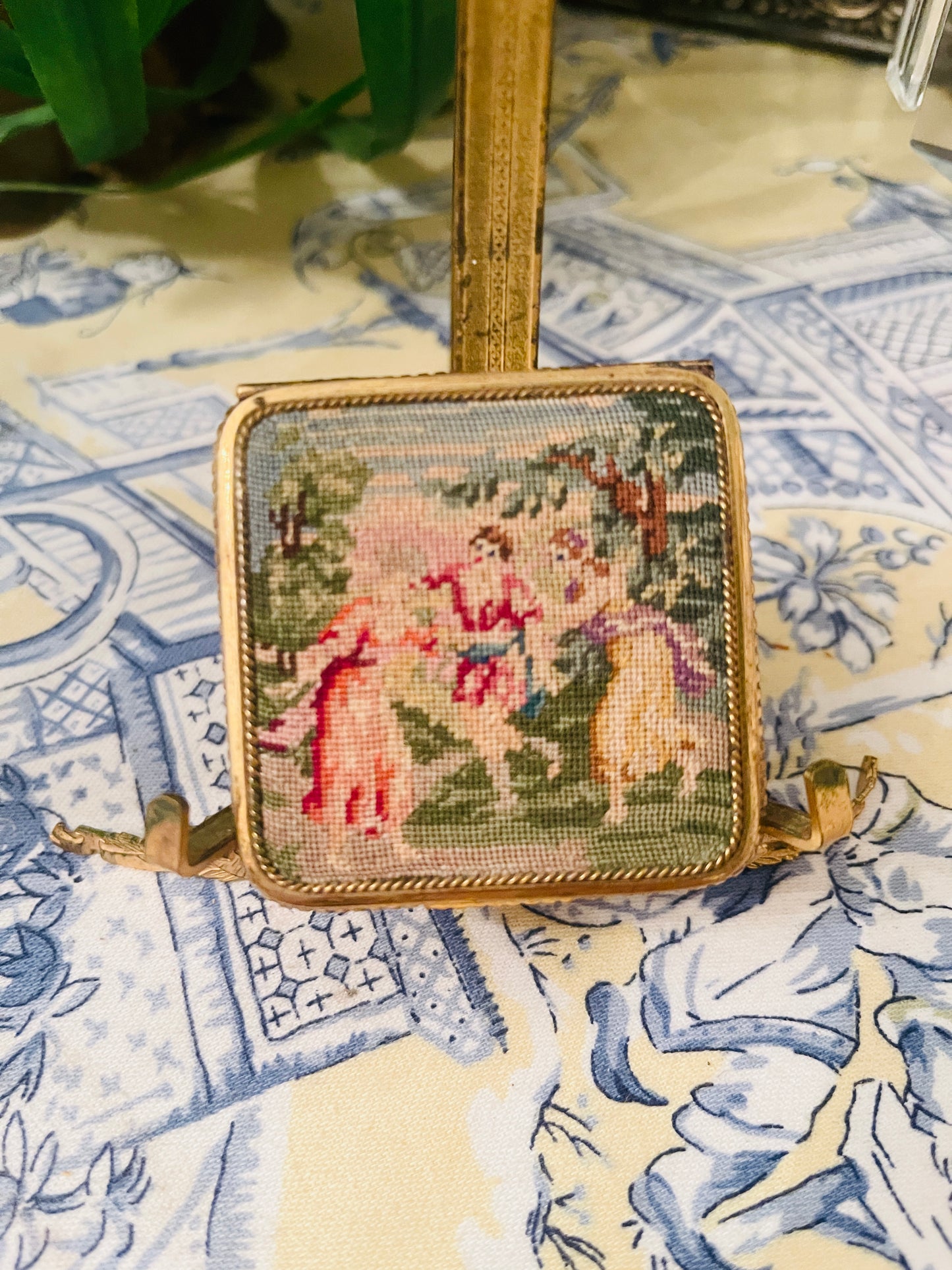 Vintage Petit Point Powder Compact, c. 1930s, Estate Vanity Decor