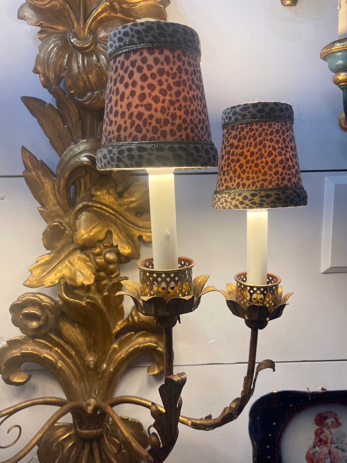 Italian Gilt Wood Wall Sconce, Carved Flowers with Bow, Four Light, Wired