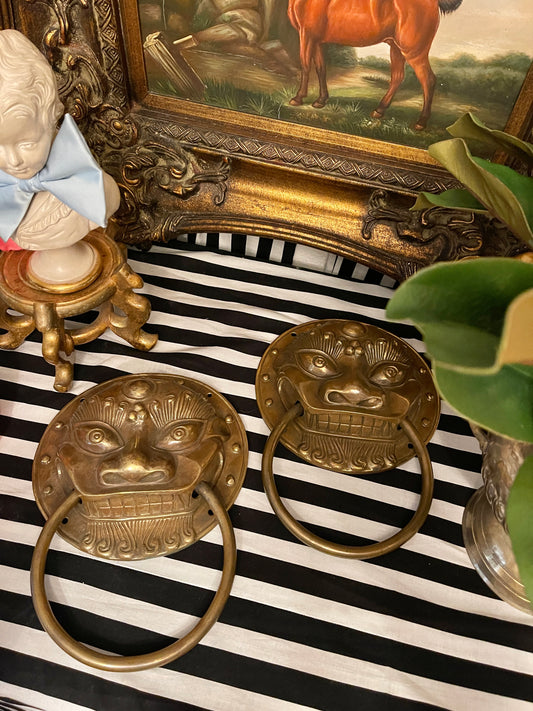Brass Foo Dog Door Knocker/Towel Rack, Offered Individually