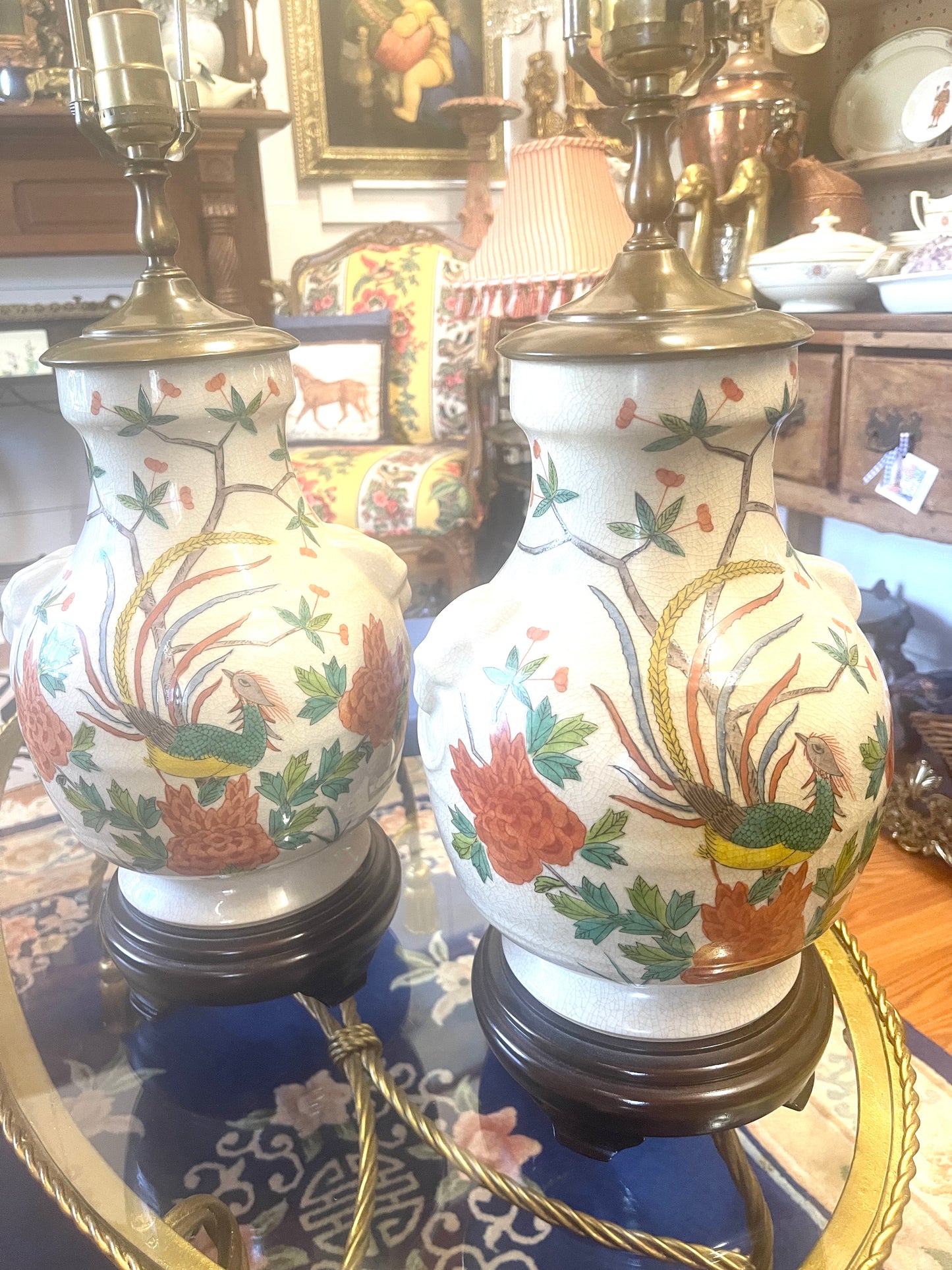 Pair of Chinoiserie Lamps, Vintage Chinese Porcelain
