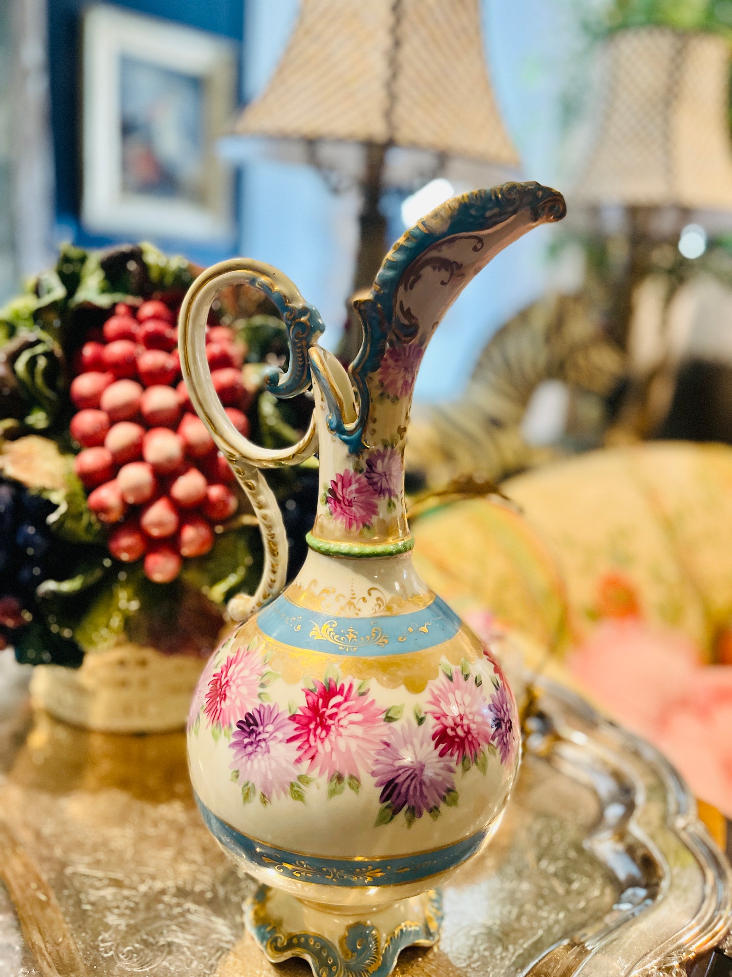 Lovely Hand Painted Claret Jug, Vintage Nippon