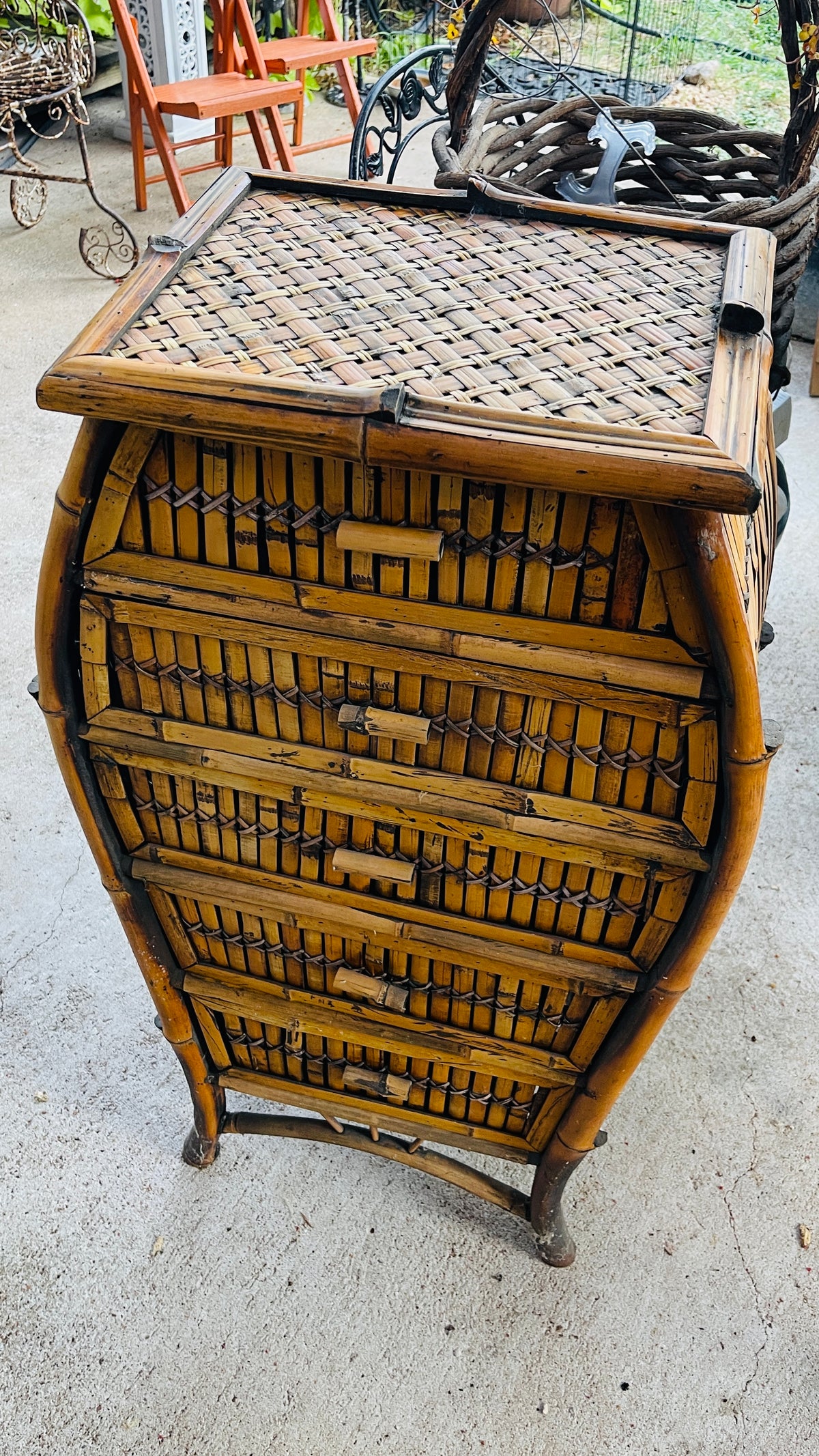 Vintage Burnt Bamboo Five Drawer Chest