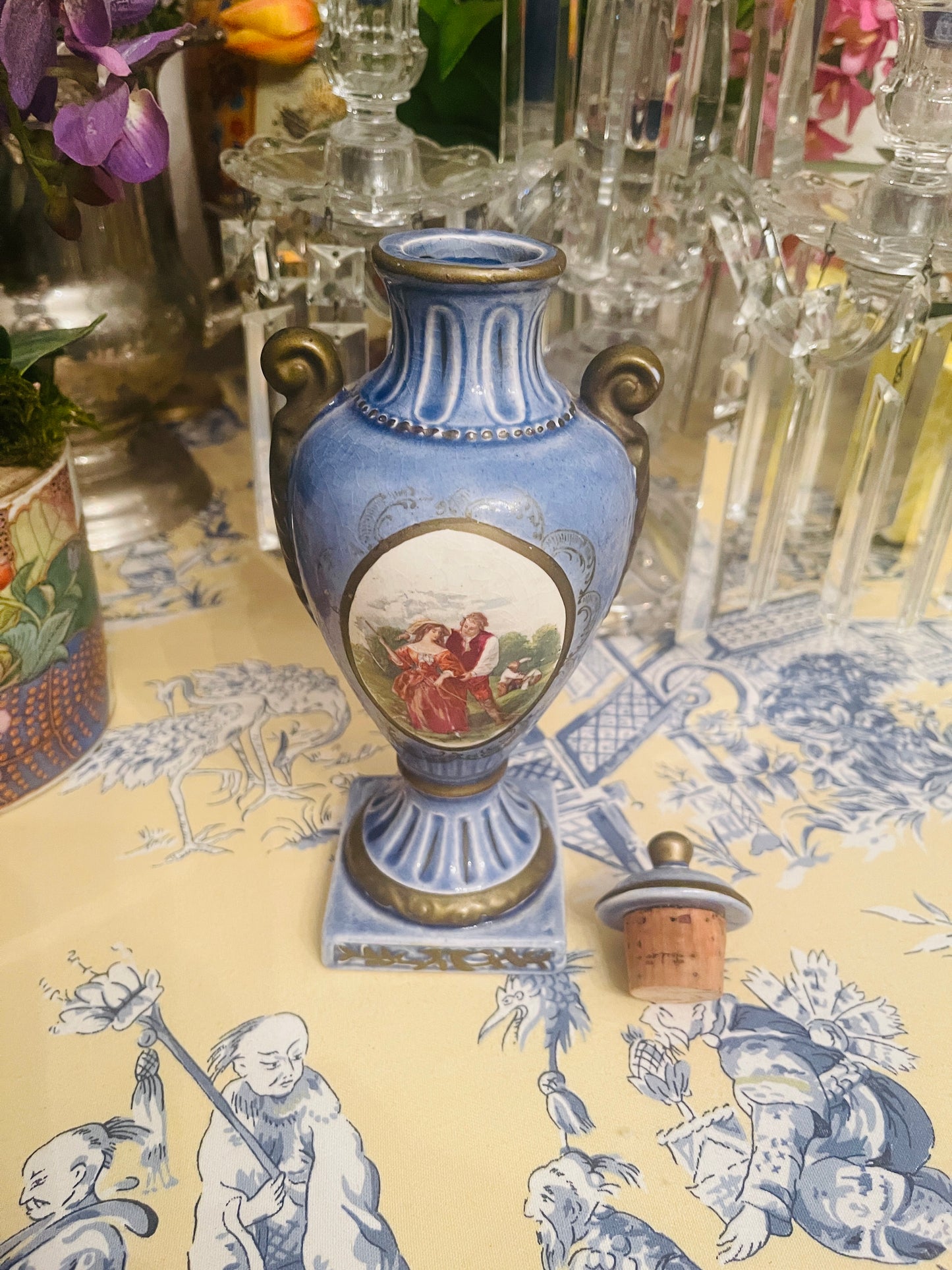 Vintage Hand Painted Lidded Urn, Rococo Style Courtship Urn, FANTASTIC!