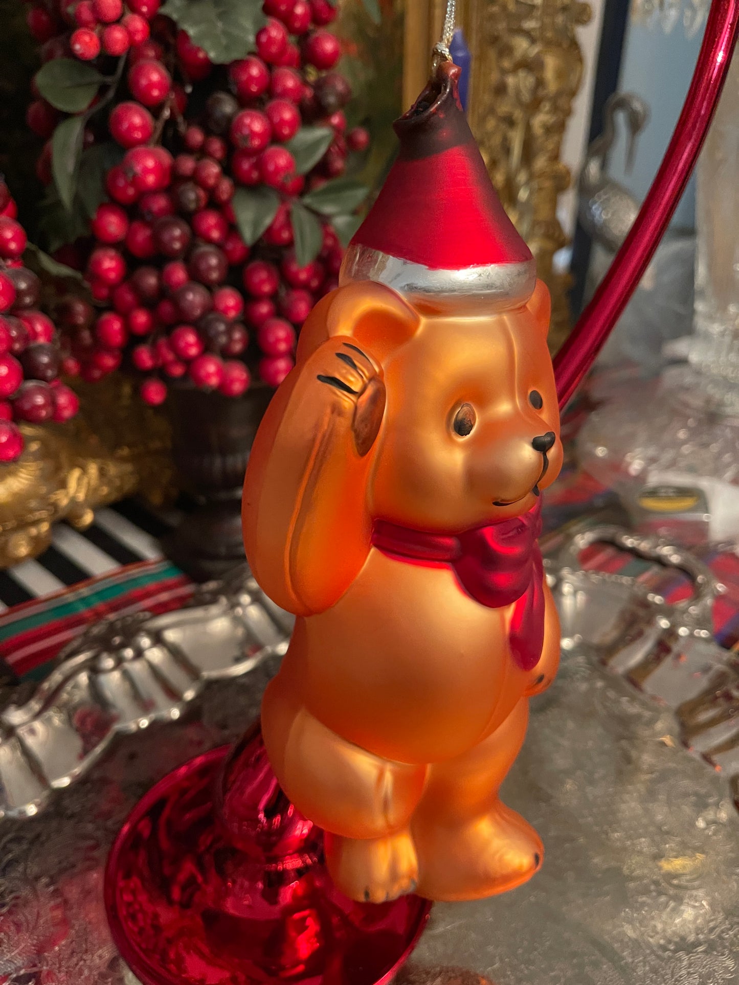 Large Teddy Bear Mercury Glass Ornament by Dept 56, Vintage