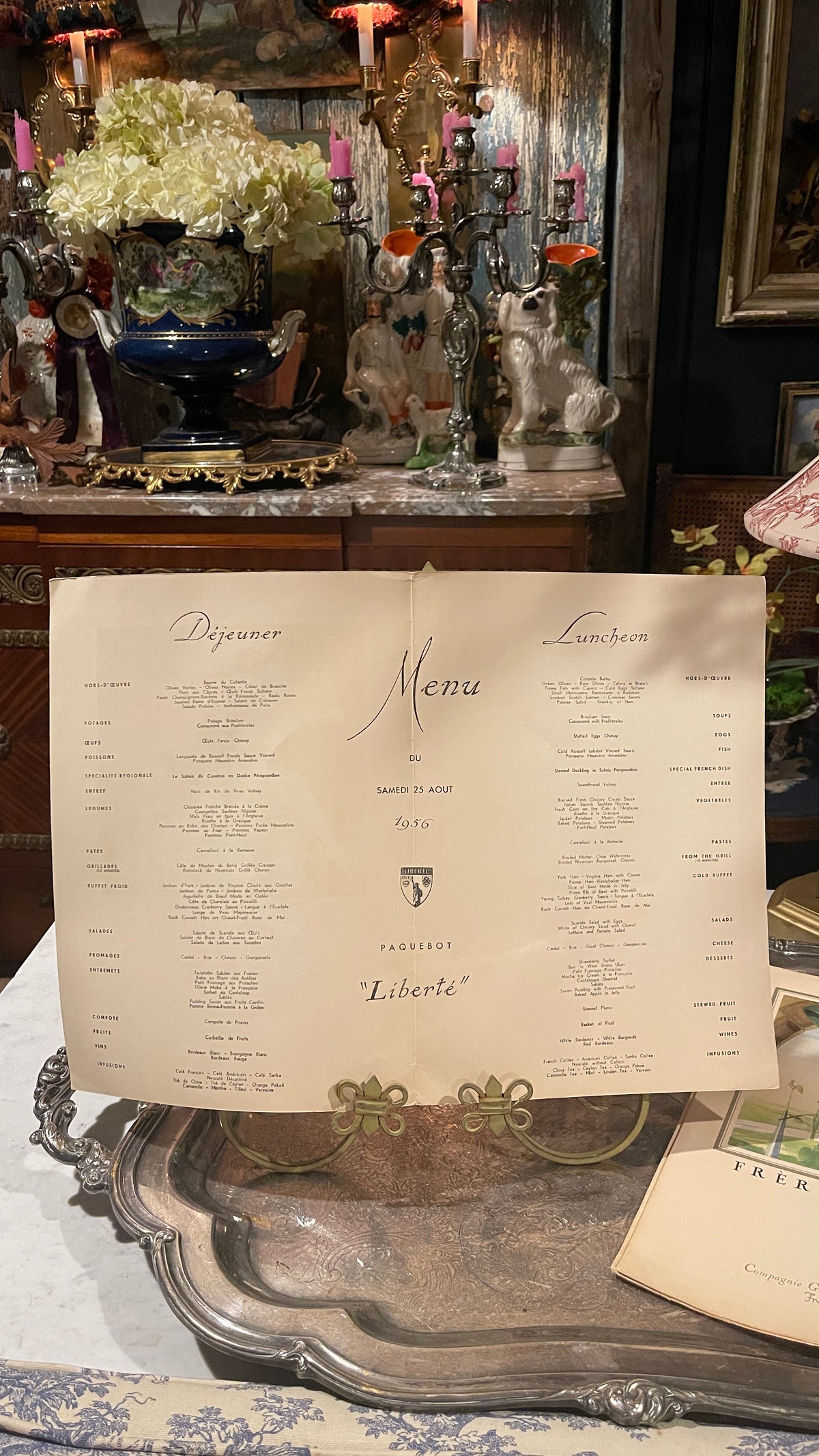 1956 French Line Illustrated Menu — Cadet Rousselle | Jean A. Mercier