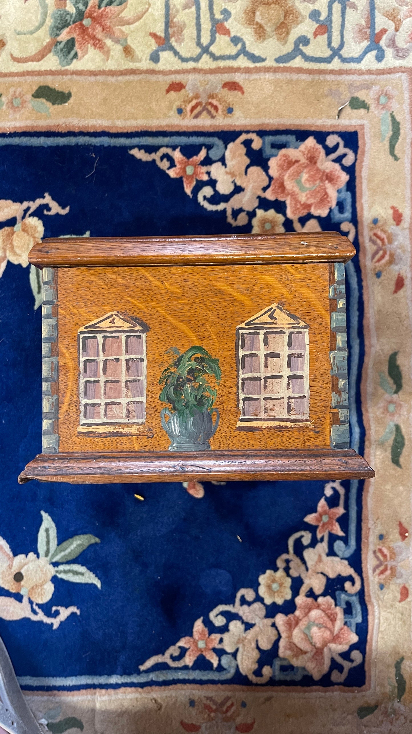English House Facade Box, Ochre Manor House, Plants in Urns, Lilac Doors
