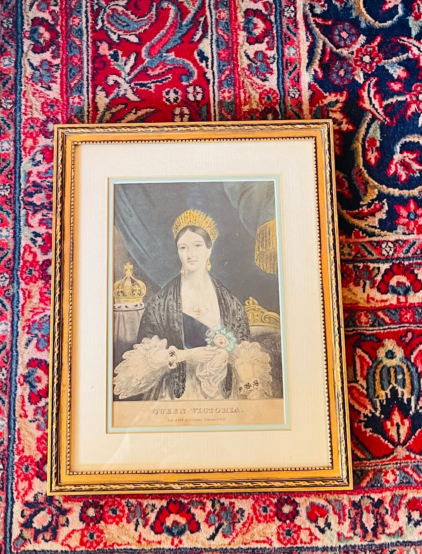 Stunning Queen Victoria Hand Colored Antique Lithograph by Nathaniel Currier, Estate Decor
