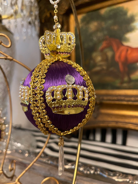 Royal Purple and Gold Push Pin Christmas Ornaments, Set of 2