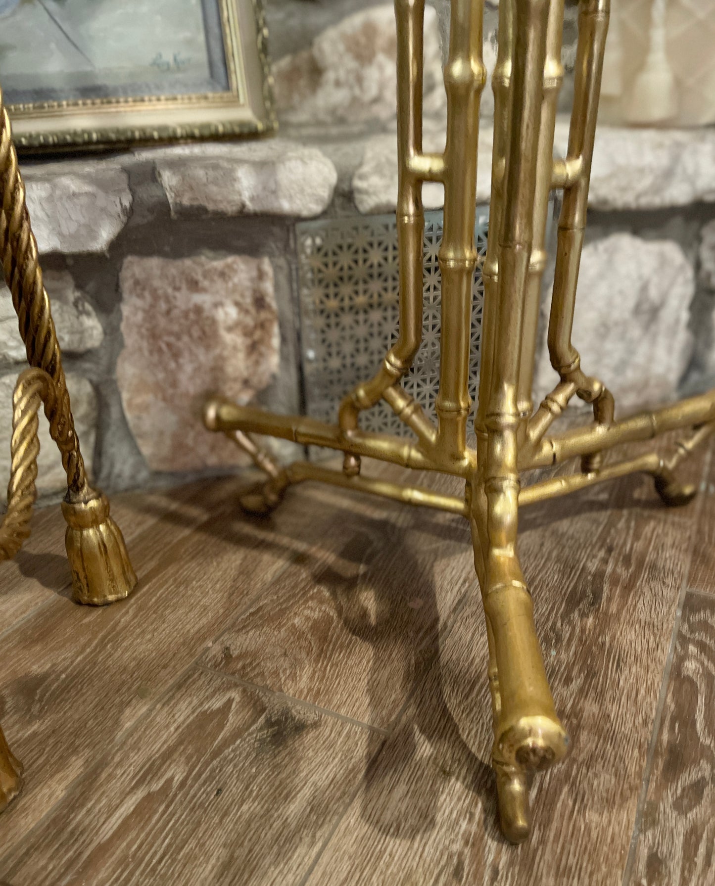 Estate Gold Tole Faux Bamboo Plant Stand, Pure Hollywood Regency Glam