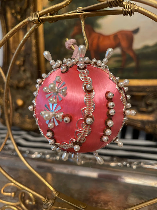 Push Pin Pink, Burgandy and Pearl Christmas Ornaments, Set of 2