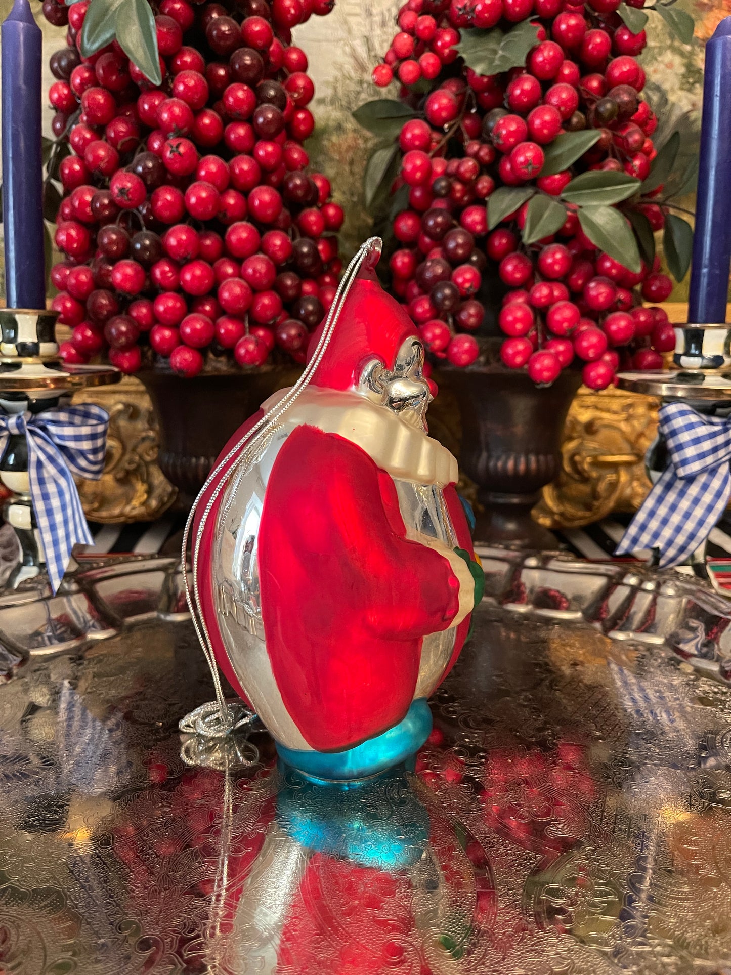 LARGE Vintage Dept 56 Mercury Glass Clown Ornament