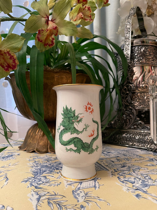 Meissen Ming Dragon Vase Pair, Meissen Green Ming Dragon, Chinoiserie Decor