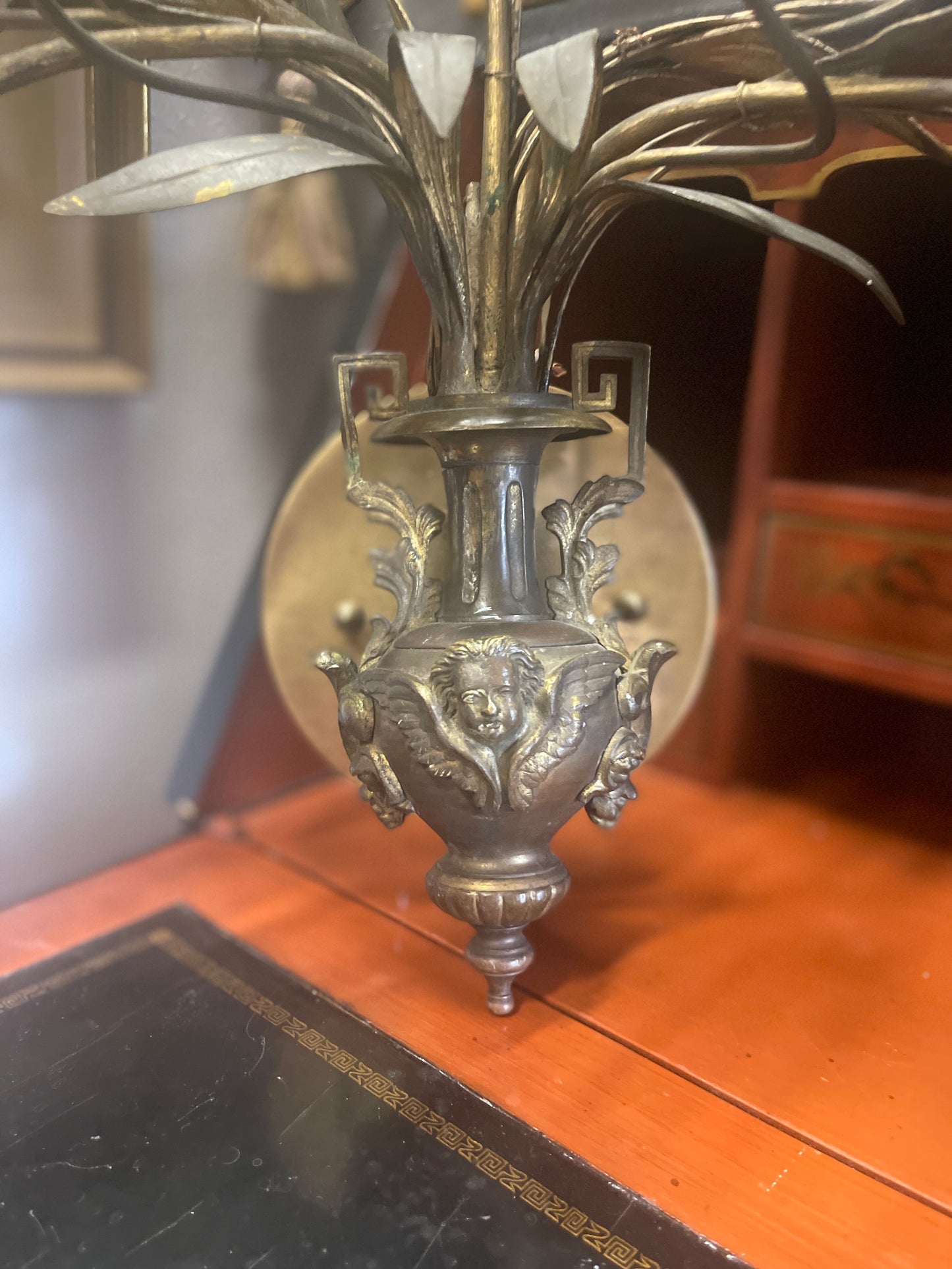 Late 19th Century French Bronze Candelabra Style Wall Sconces, Cheub Urns