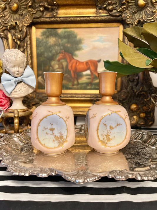 Opaline Pink and Gold French Chinoiserie Vase with Embossed Cherry Blossoms, OFFERING INDIVIDUALLY