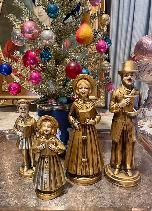 Vintage Paper Mache Christmas Carolers, Set of Four, Made in Japan