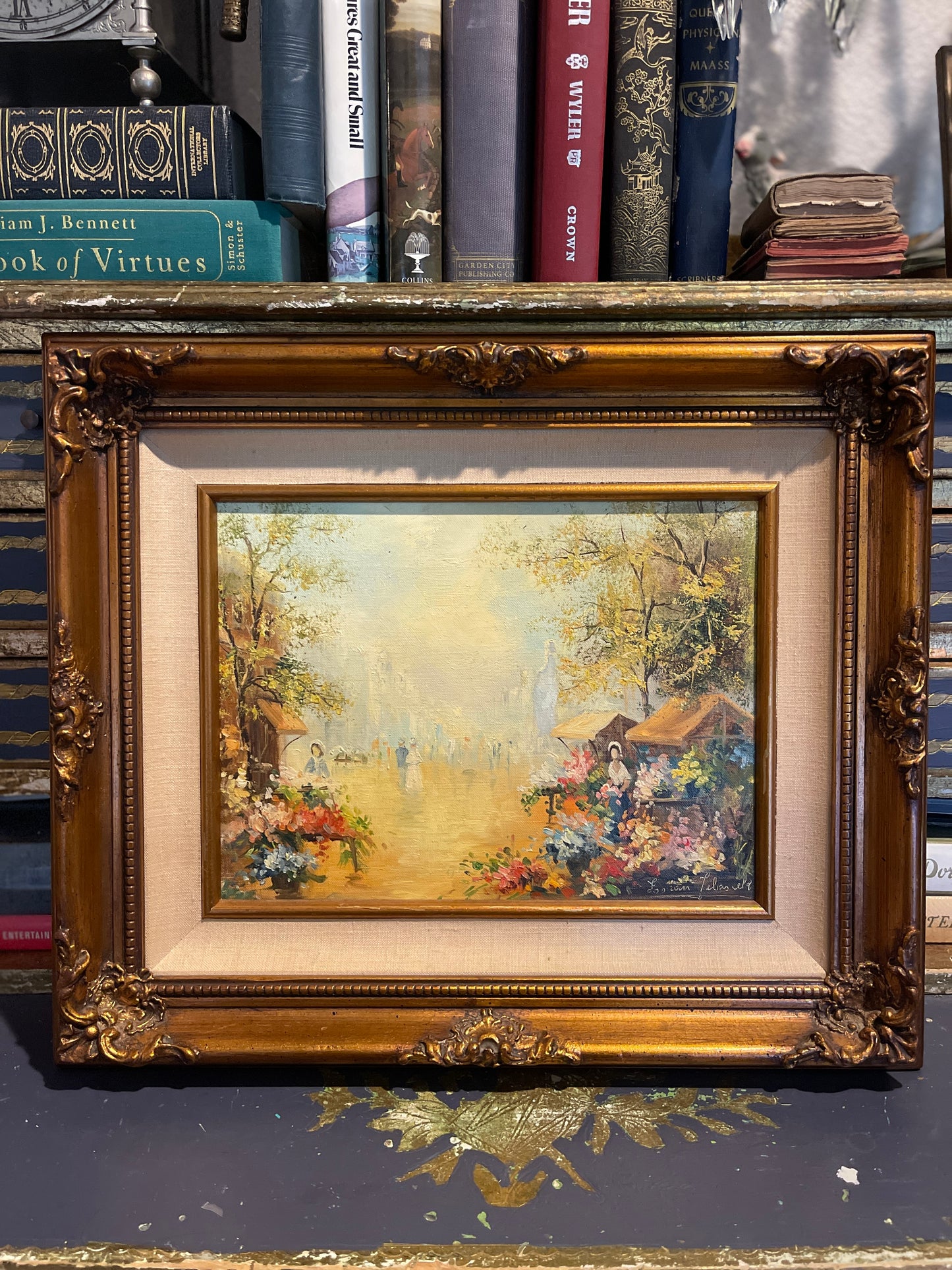 Original Oil Painting by Zoran Jelascek – Romantic Flower Market Scene