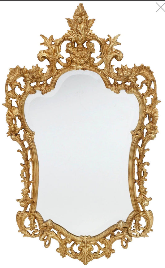 Antique Rococo Bronze Doré Console Table & Mirror with Marble Top
