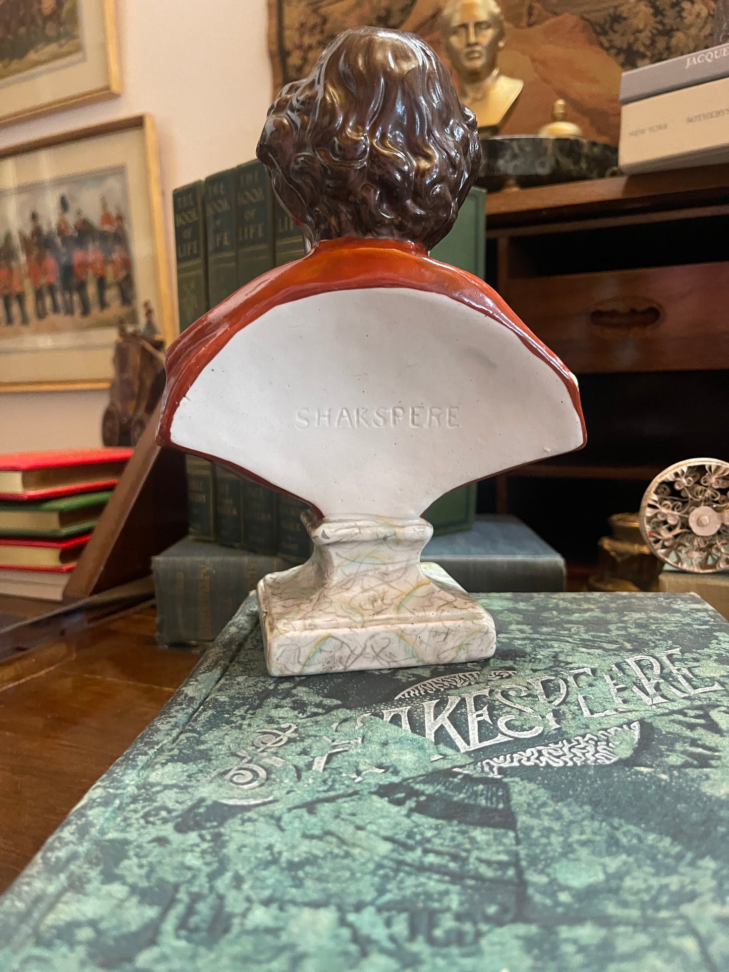 Antique Staffordshire Bust of Shakespeare – “Shakespere” Spelling – 19th Century English Figurine