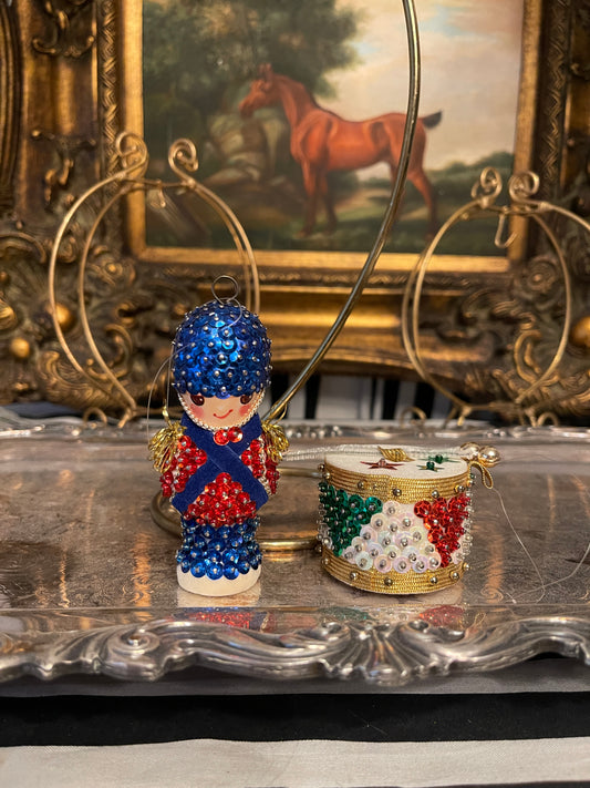 Push Pin Soldier and Drum Christmas Ornaments, Set of 2