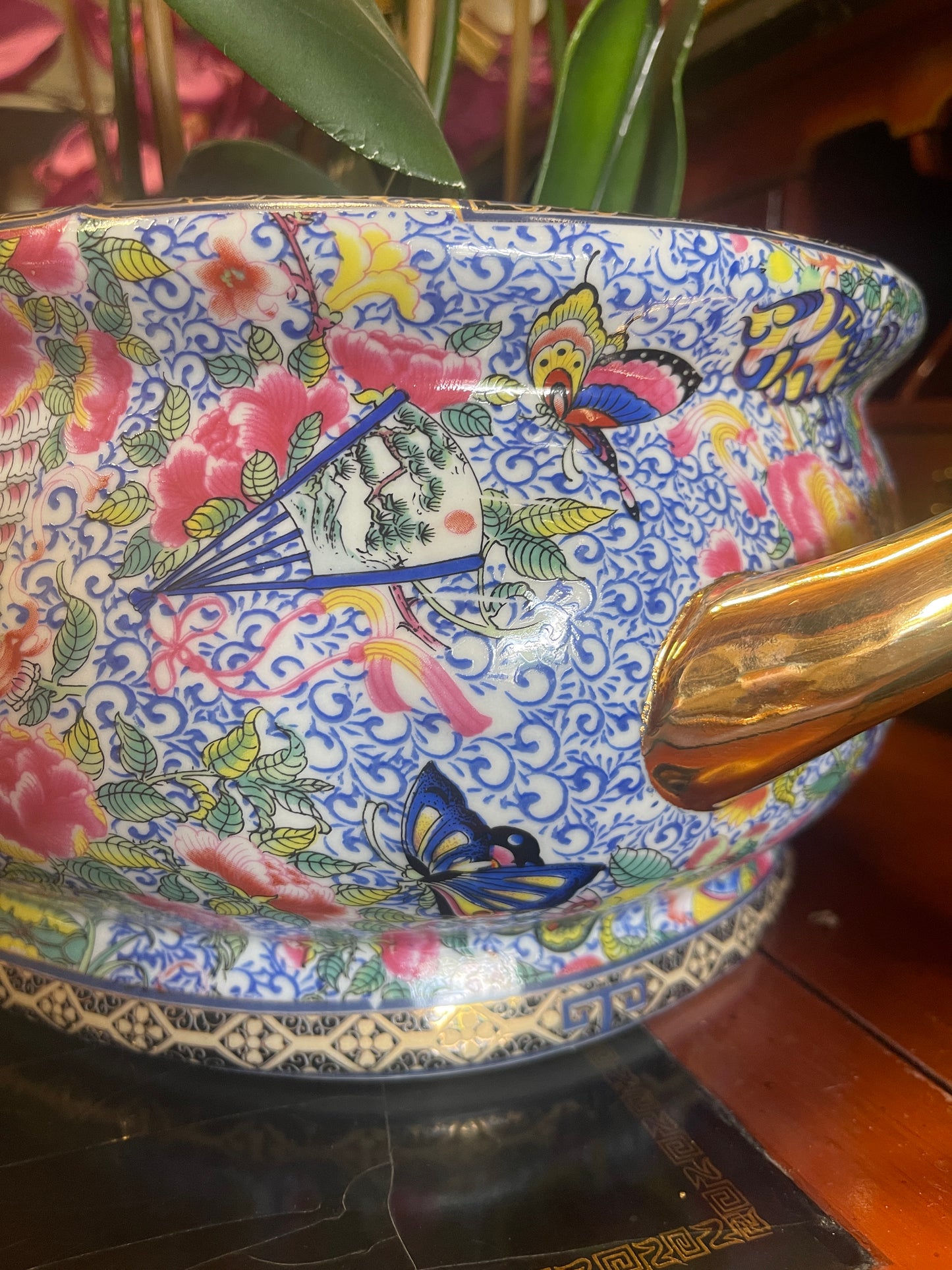 Vintage French Courting Scene Footbath, Vibrant Chinoiserie Detail