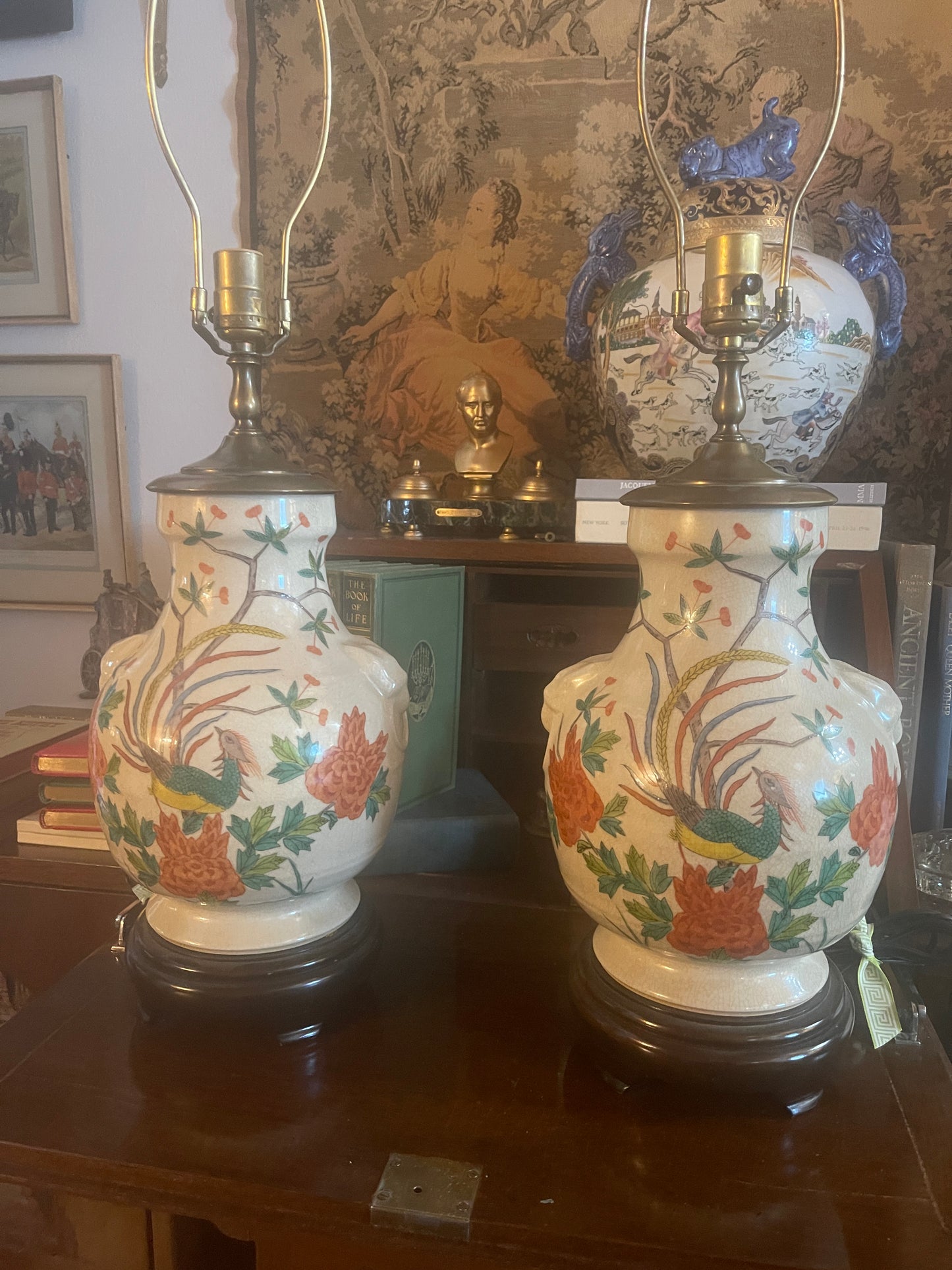 Pair of Chinoiserie Lamps, Vintage Chinese Porcelain