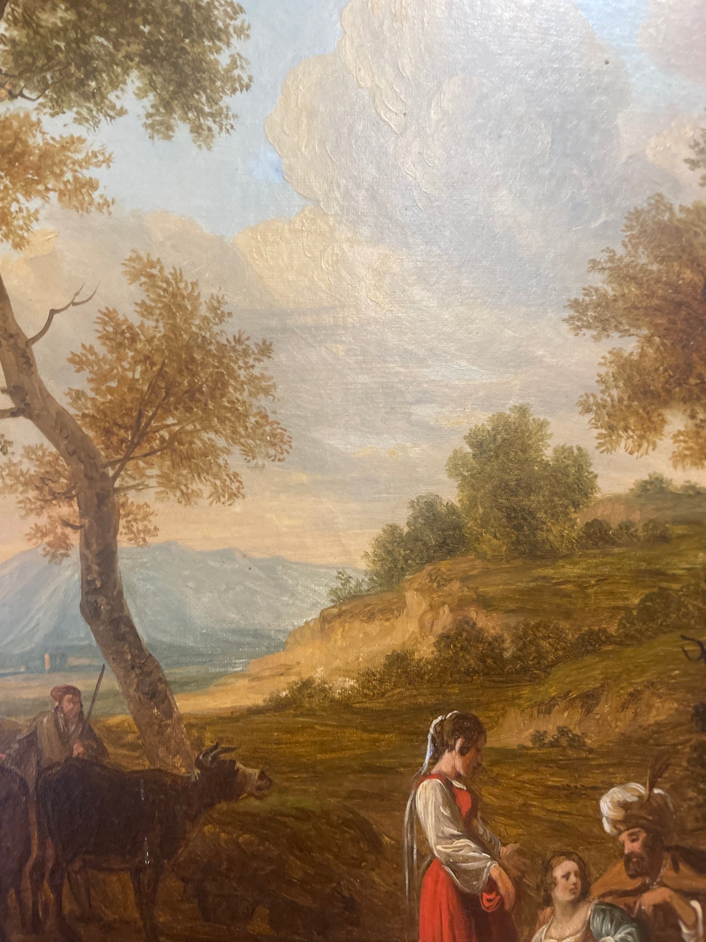 Antique Oil Painting Reproduction of Italianate landscape with Jacob, Leah and Rachel, by Nicolaes Berchem