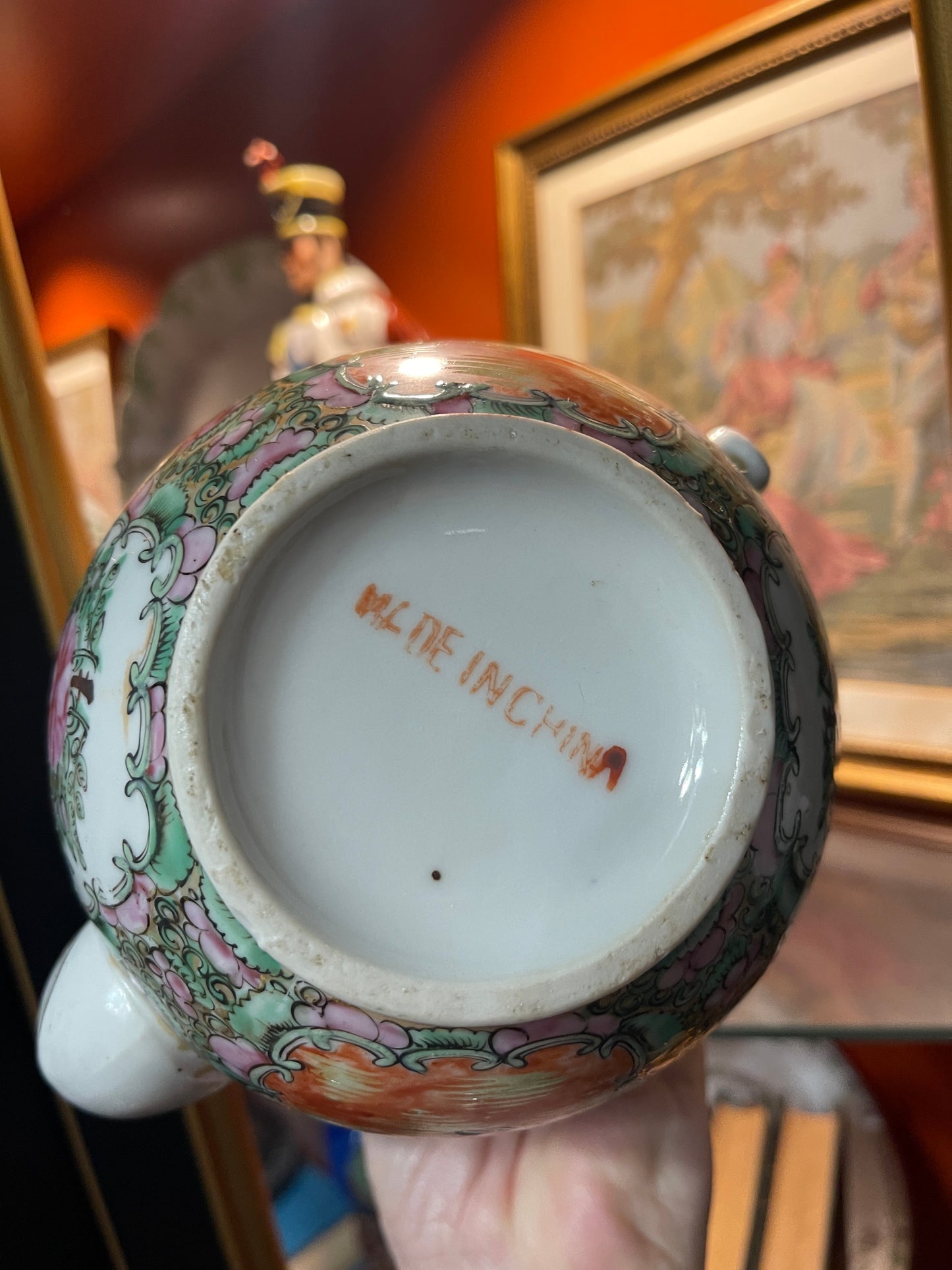 Rose Medallion Tea Pot, Hand Painted, Early 20th Century Famille Rose
