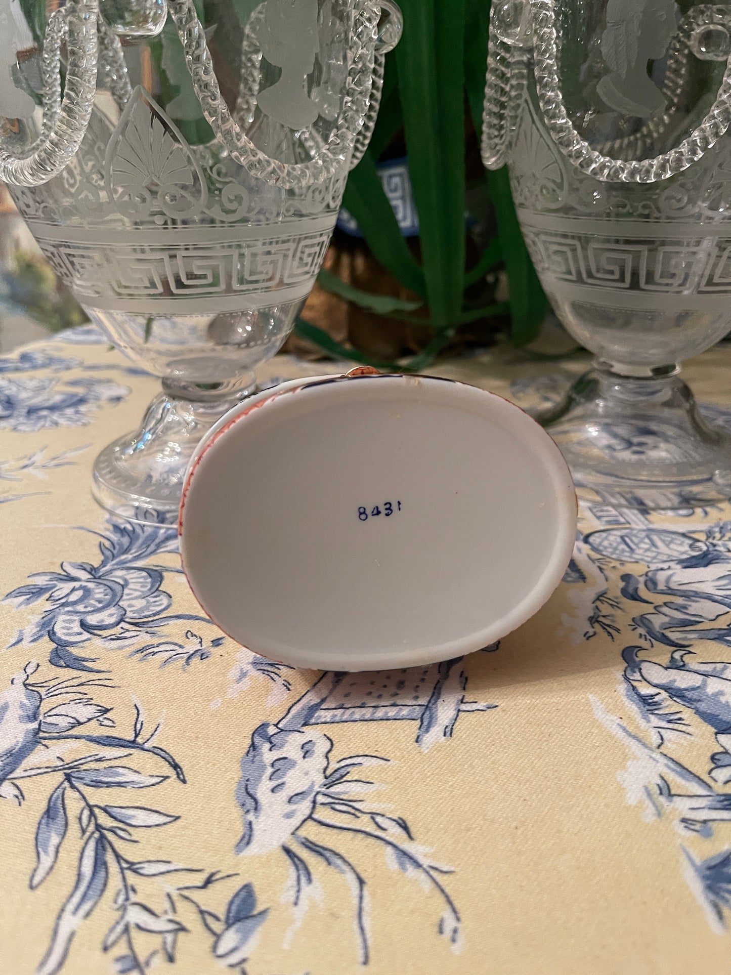 Imari Style Rabbit Porcelain Hinged Box, Vintage