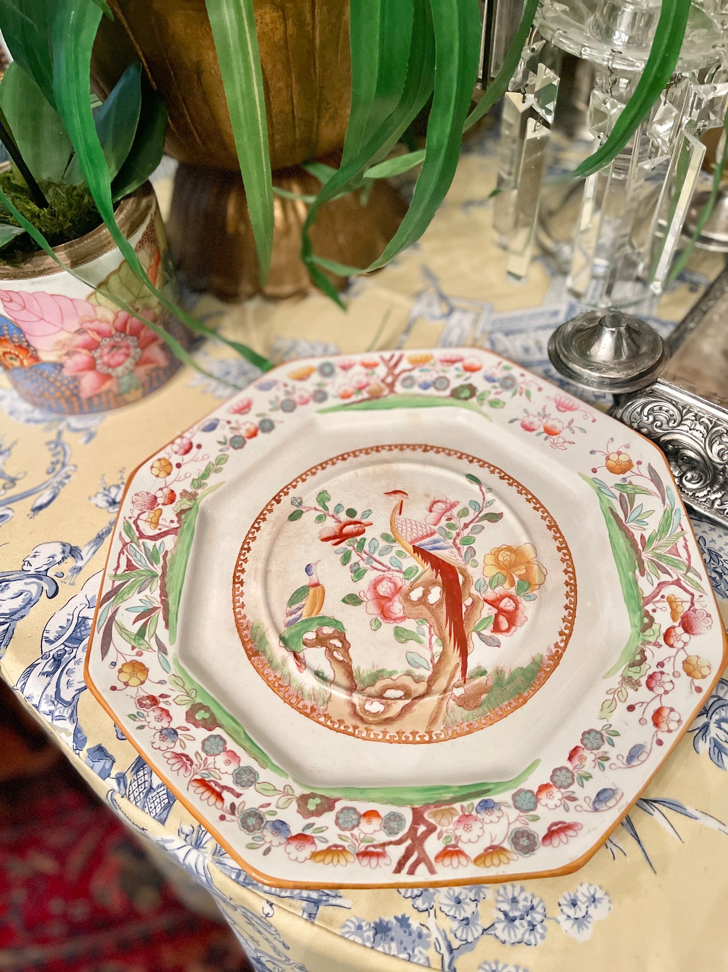 Antique Chinoiserie Birds of
Paradise Lidded Dish and Underplate by Ashworth
Bros. Hanley, Staffordshire England, Mason's Ironstone, Chinoiserie Chic