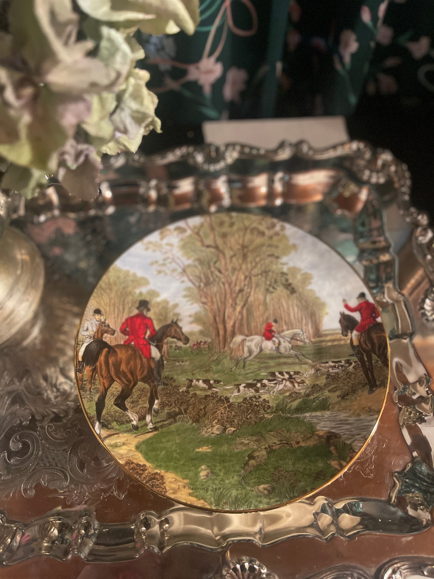 Staffordshire Fox Hunt Riding Plate, The Famous Herring Hunting Scene Series, Made in England