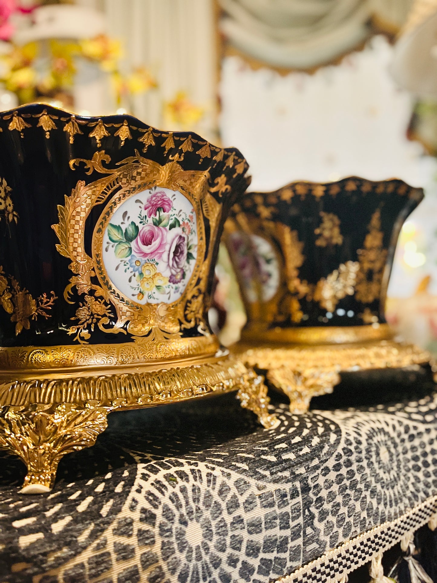 Vintage Cobalt Blue and Gilt French Bouquet Jardiniere