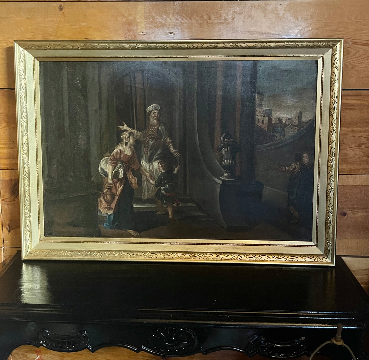 Antique Master Oil Painting, Christ in the Temple as a Child, Biblical Scene in Grand Architectural Setting, Jesus, Estate Art